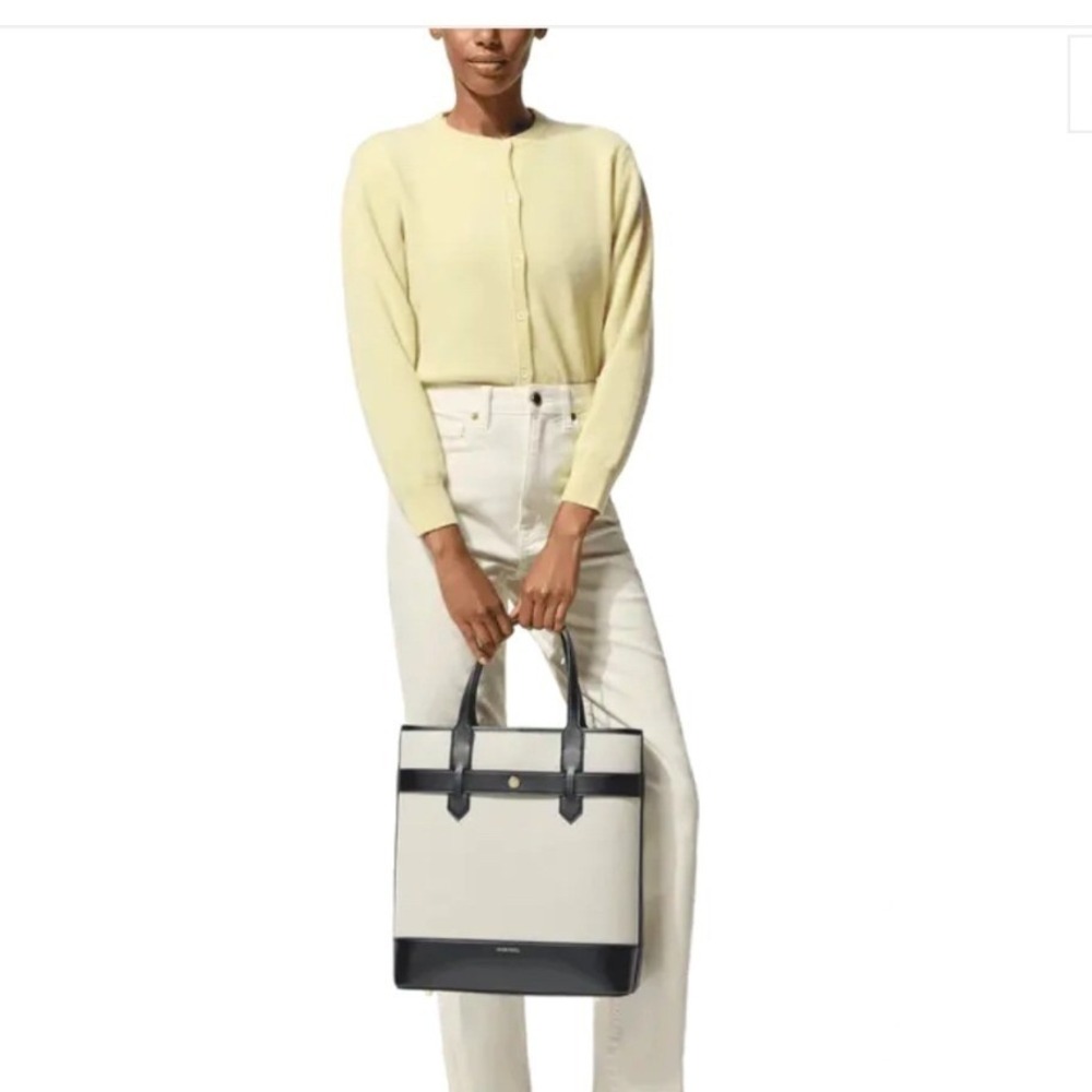Paravel Pacific Tote Bag OS Cream Black New Canvas Leather Shoulder Strap‎